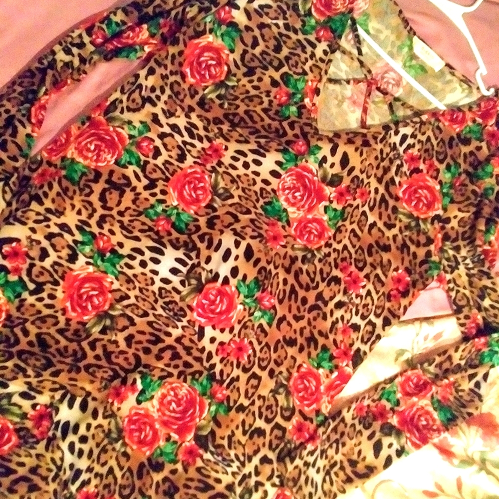 A.again long sleeve leopard rose top